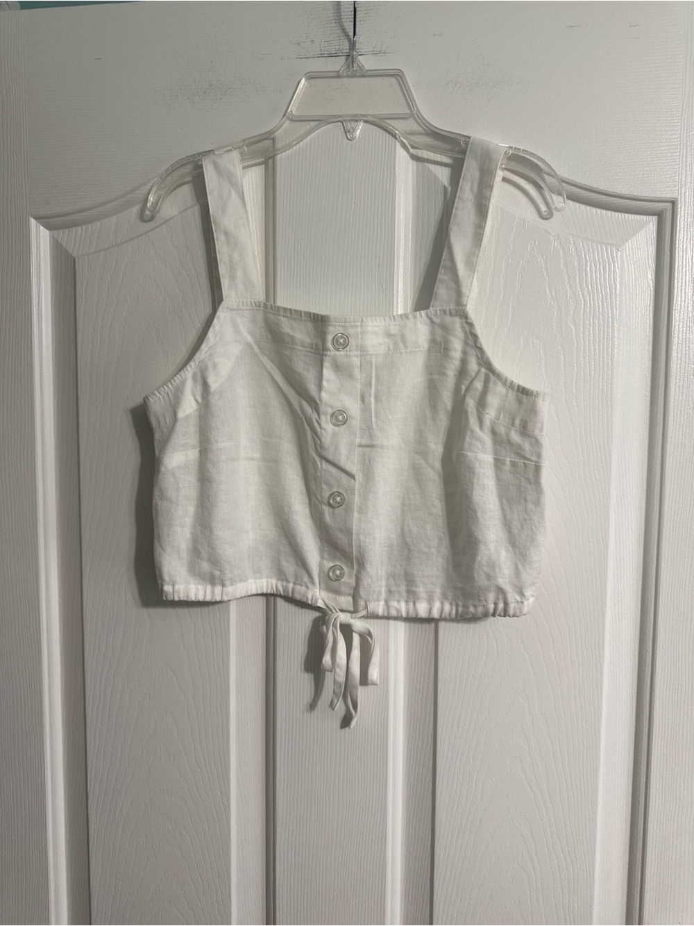 a new day White Button-Front Tie Crop Tank Top